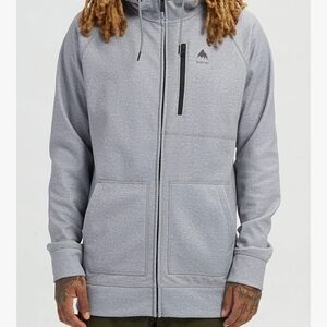 Burton Crown Bonded Long Length Gray Full Zip Hoodie